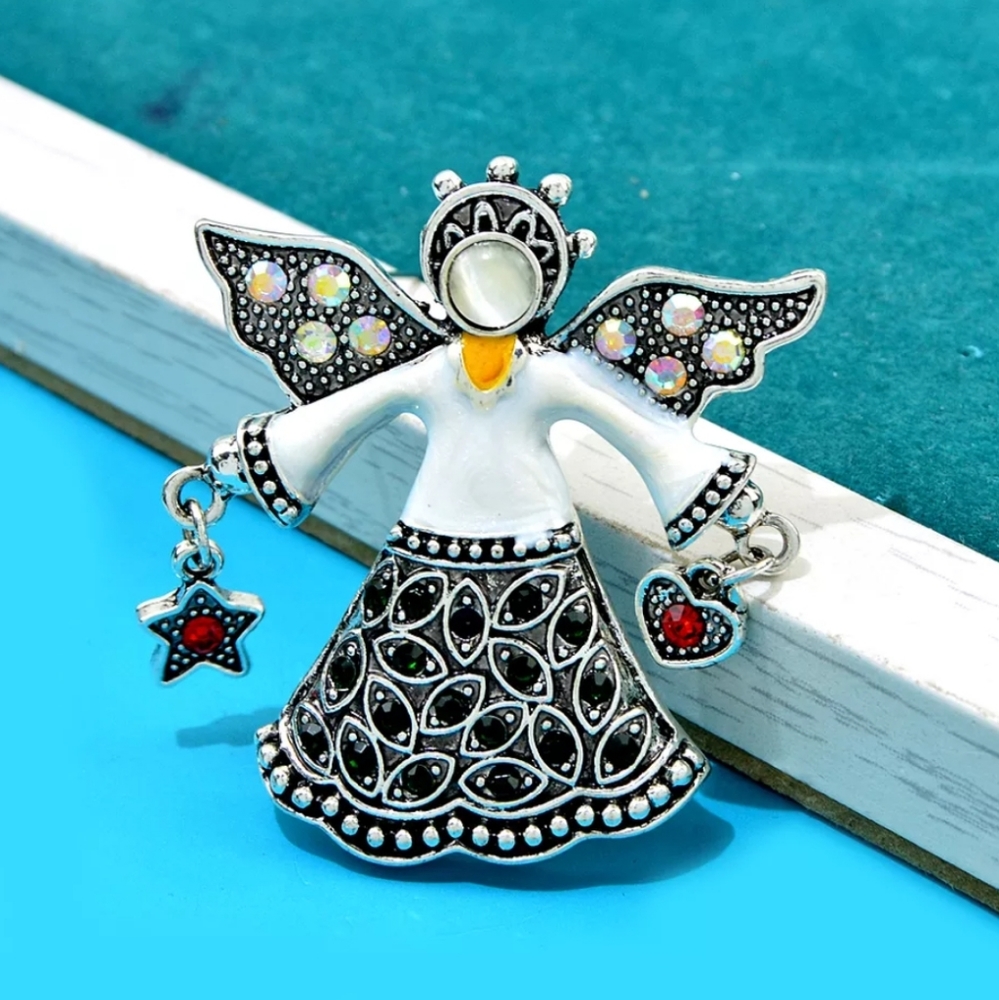 Silvertone Angel Brooch Pin